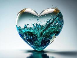 Heart made by blue transparent water background created with technology photo