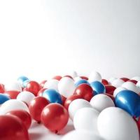 Blue red and white balloon on white background with copy space. photo