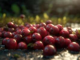 Beautiful organic background of freshly picked cranberry created with technology photo