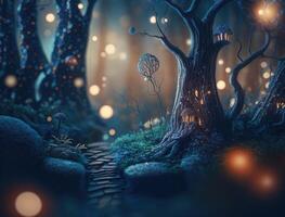 Fantasy forest landscape created with technology photo