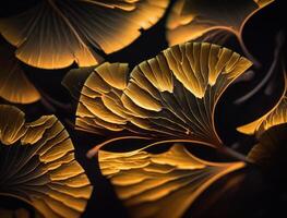 Ginkgo biloba golden leaves Dark background created with technology photo