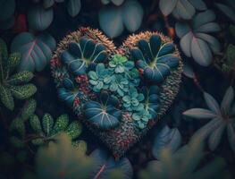 Green heart made by foliage that represents environmental protection created with technology photo