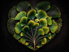 verde corazón hecho por gingko biloba hojas ambiental proteccion concepto creado con generativo ai tecnología foto