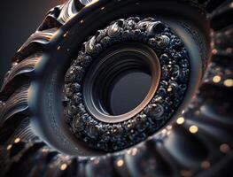 Concentric obsidian rings shapes Abstract geometric background created with technology photo