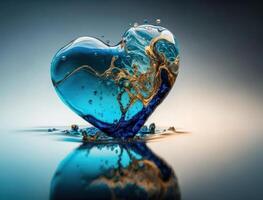 Heart made by blue transparent water background created with technology photo