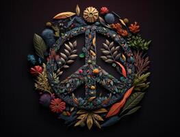 Peace symbol made by floral elements created with technology photo