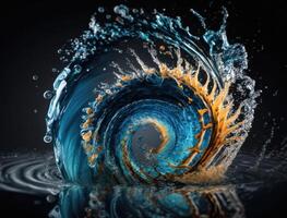 Radial spiral water splash background created with technology photo