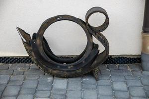 interesting decoration made of old worn tire photo