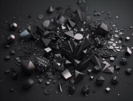 Abstract black geometric background Various shapes Flat lay created with technology photo