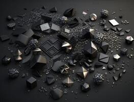 Abstract black geometric background Various shapes Flat lay created with technology photo