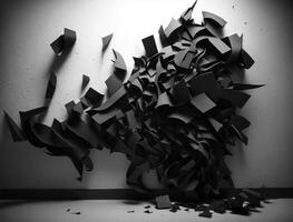 Abstract dark black various paper shapes background created with technology photo