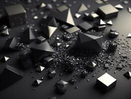 Abstract black geometric background Various triangles shapes Flat lay created with technology photo