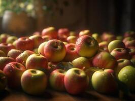 hermosa orgánico antecedentes de recién escogido manzanas creado con generativo ai tecnología foto