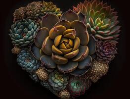 Green heart made by various succulents Environmental protection concept created with technology photo