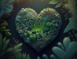 Green heart made by foliage that represents environmental protection created with technology photo