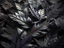 Abstract dark black metallic leaves background created with technology photo