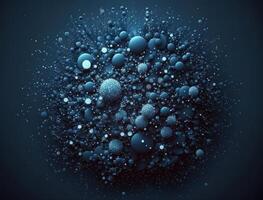 Dark blue and glow particle abstract background Blurry bokeh background with sparkles, particles and glitter created with technology photo