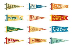 Camping pennant flags, camp and tourism pendants vector