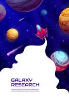 Landing page with cartoon spaceship and planets vector