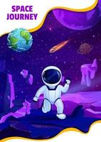 Cartoon astronaut in outer space on planet surface vector