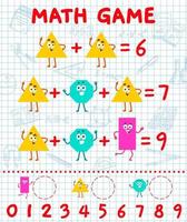 adición matemáticas juego con dibujos animados forma caracteres vector