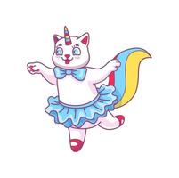 Cute cartoon caticorn dancing, funny cat unicorn vector