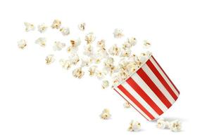 Flying popcorn flakes and bucket, pop corn box vector