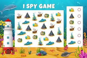 I spy game worksheet, underwater fairytail houses vector