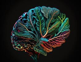 Colorful brain made by leaves background created with technology photo