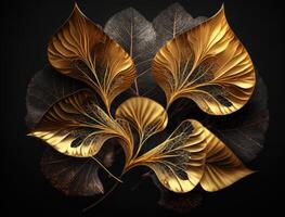 Ginkgo biloba golden leaves Dark background created with technology photo