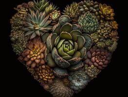 Green heart made by various succulents Environmental protection concept created with technology photo