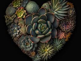 Green heart made by various succulents Environmental protection concept created with technology photo