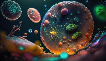 bacterias y virus células mundo debajo el microscopio creado con generativo ai tecnología foto