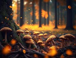 Fantasy mushroom landscape in the forest created with technology photo