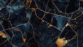 navy blue and gold marble background. photo