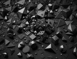 Abstract black geometric background Various triangles shapes Flat lay created with technology photo