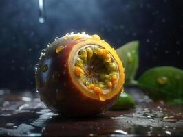 hermosa orgánico antecedentes de recién escogido pasión Fruta creado con generativo ai tecnología foto