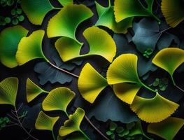 Ginkgo biloba green leaves background created with technology photo