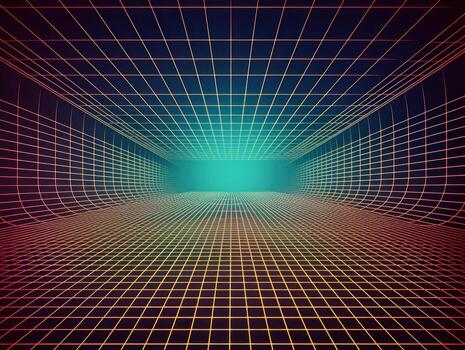 Perspective grid abstract retro background created with technology photo