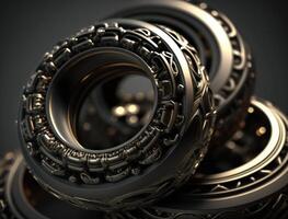 Concentric obsidian rings shapes Abstract geometric background created with technology photo