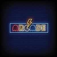 Neon Sign arcade with brick wall background vector