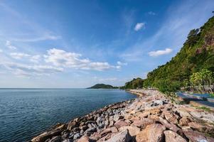 Beautiful seascape view with endless horizon at kung wiman beach chanthaburi city thailand. photo