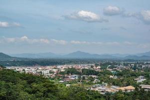 Cityscape view of chiang khan district on phu chang noi viewpoint at chiang khan loei city thailand.Chiang Khan is an old town and a very popular destination for Thai tourists photo