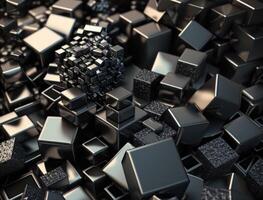 Futuristic cubes dark black background Abstract geometric mosaic grid Square tiles pattern technology photo