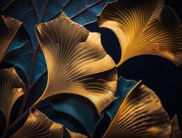 gingko biloba dorado hojas oscuro antecedentes creado con generativo ai tecnología foto