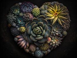 Green heart made by various succulents Environmental protection concept created with technology photo