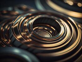 Concentric golden rings shapes Abstract geometric background created with technology photo