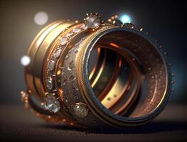 Concentric golden rings shapes Abstract geometric background created with technology photo