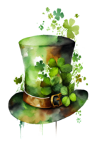 Watercolor Leprechaun Hat with clover leaves, St Patrick's Day Hat. png