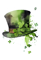 Watercolor Leprechaun Hat with clover leaves, St Patrick's Day Hat. png